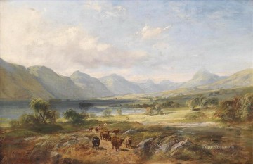 Samuel Rama Painting - Ganado de las tierras altas en un paisaje abierto de lagos Paisaje de Samuel Bough